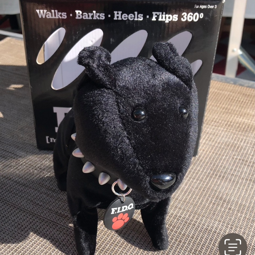 Pitbull Black FIDO Toy Dog Flips Walks Barks Heels Spiked Collar